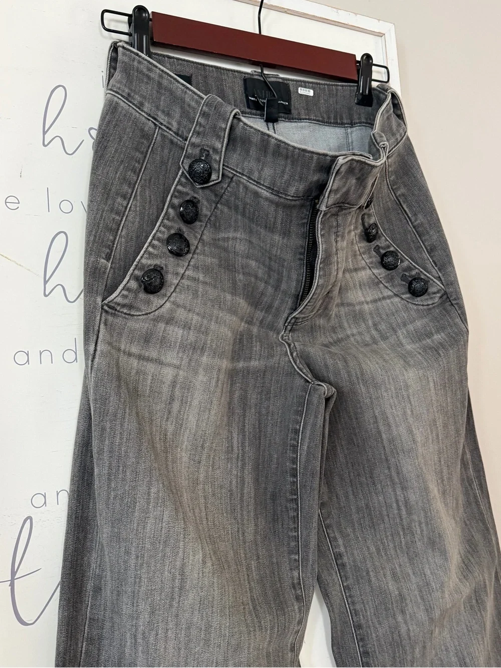 White House Black Market Gray Mariner Coin Jeans Trousers Wide Leg Soft Size 6 - Picture 6 of 15